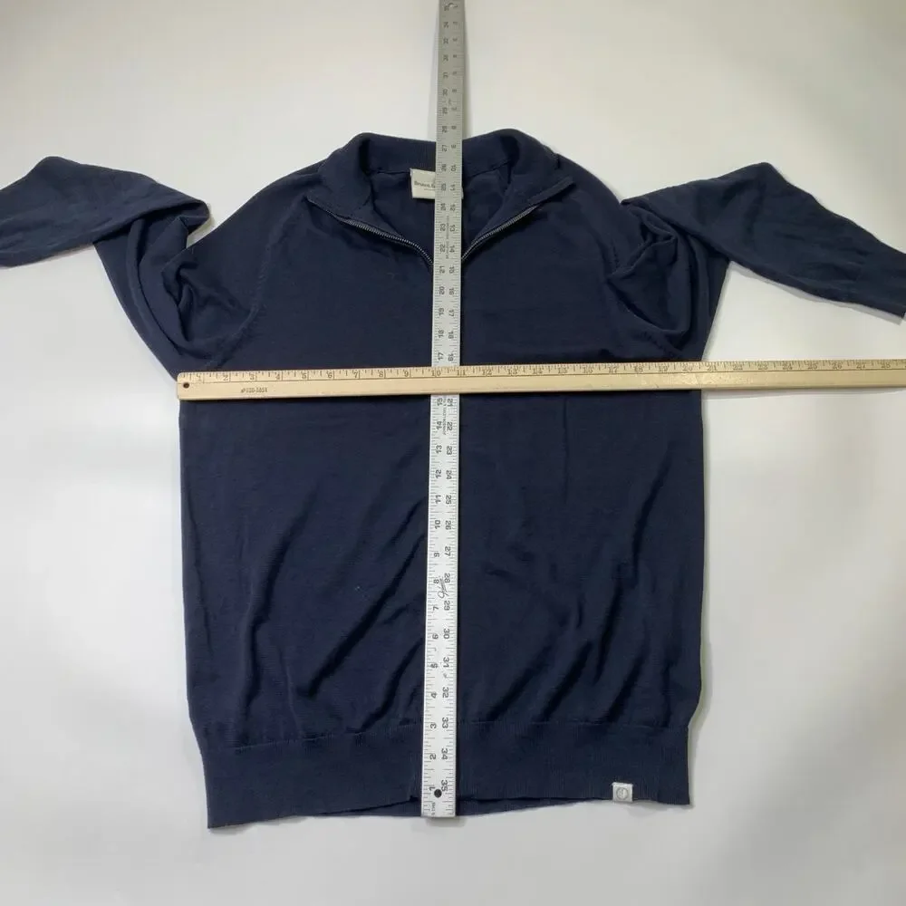 Bruun & Stengade Sweater Mens M Medium Navy Knitted Full Zip Mock Neck Cardigan